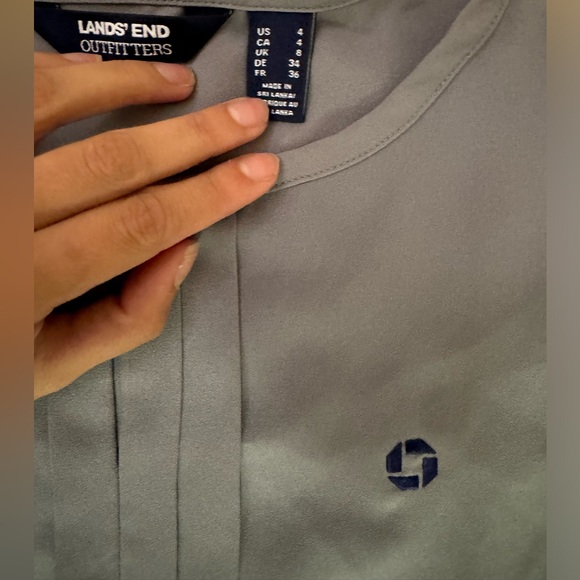 Lands End- Women's Short Sleeve Pleated Keyhole Crepe Blouse- Grey - Picture 6 of 8